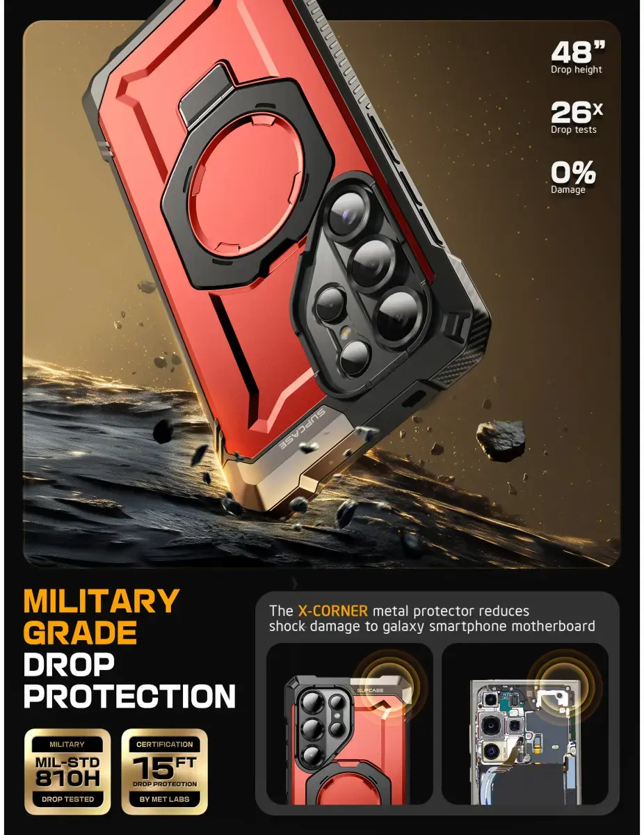 SUPCASE UB Grip Samsung Galaxy S25 Ultra Hoesje MagSafe / Qi2 Kickstand Rood afbeelding 4