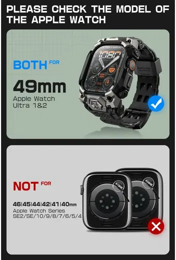 SUPCASE Unicorn Beetle Ore - Apple Watch Ultra (2) Hoesje en Bandje - Zwart afbeelding 3