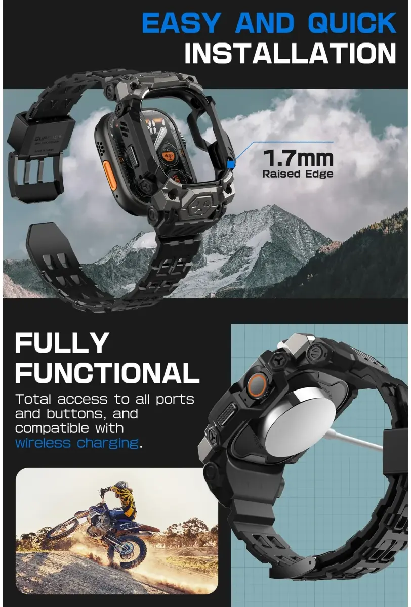 SUPCASE Unicorn Beetle Ore - Apple Watch Ultra (2) Hoesje en Bandje - Zwart afbeelding 7