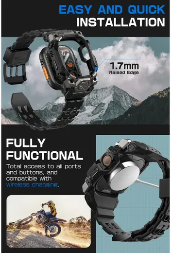 SUPCASE Unicorn Beetle Ore - Apple Watch Ultra (2) Hoesje en Bandje - Zwart afbeelding 7