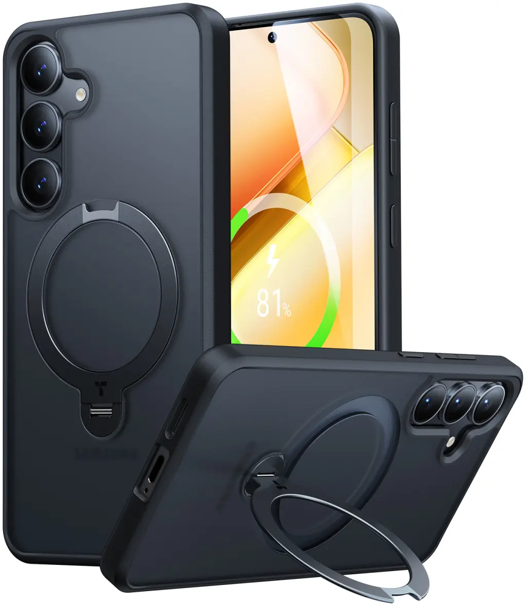 TORRAS Ostand Spin Magnetic Samsung Galaxy S25 Hoesje 360° Stand Zwart afbeelding 1