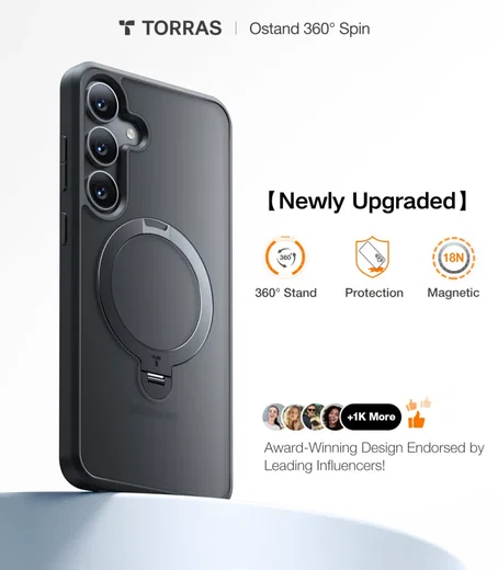 TORRAS Ostand Spin Magnetic Samsung Galaxy S25 Hoesje 360° Stand Zwart afbeelding 3