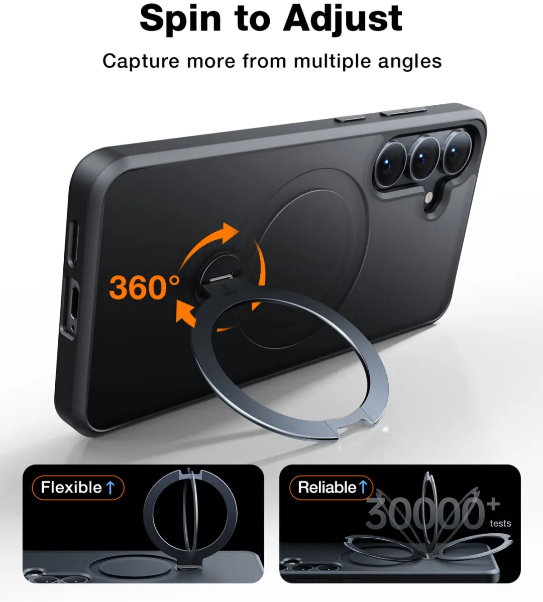 TORRAS Ostand Spin Magnetic Samsung Galaxy S25 Hoesje 360° Stand Zwart afbeelding 4