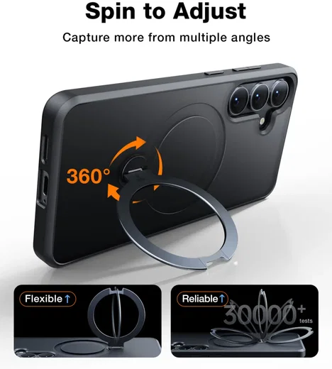 TORRAS Ostand Spin Magnetic Samsung Galaxy S25 Hoesje 360° Stand Zwart afbeelding 4