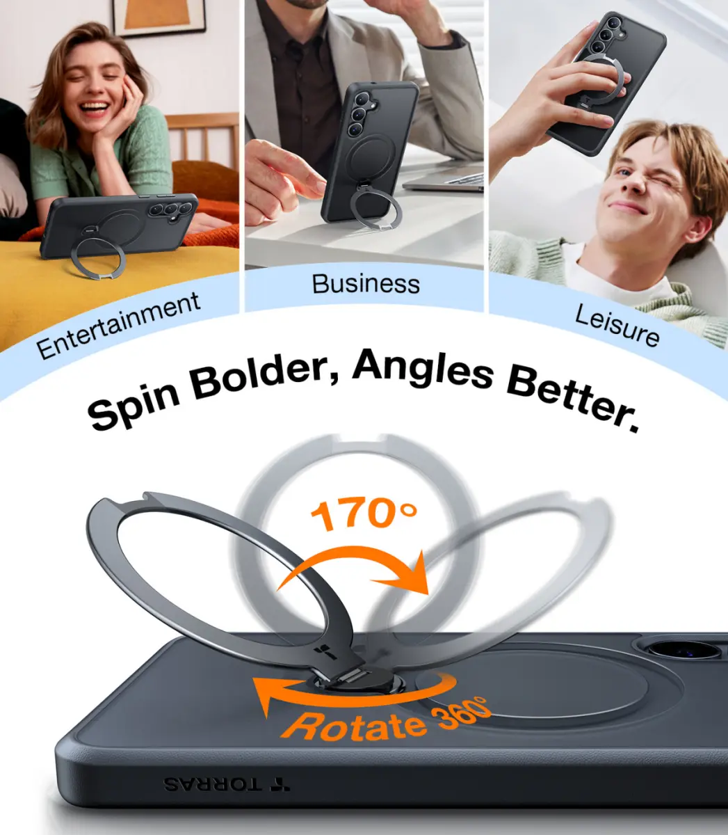 TORRAS Ostand Spin Magnetic Samsung Galaxy S25 Hoesje 360° Stand Zwart afbeelding 5
