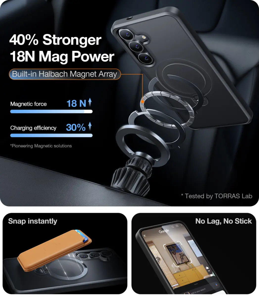 TORRAS Ostand Spin Magnetic Samsung Galaxy S25 Hoesje 360° Stand Zwart afbeelding 6