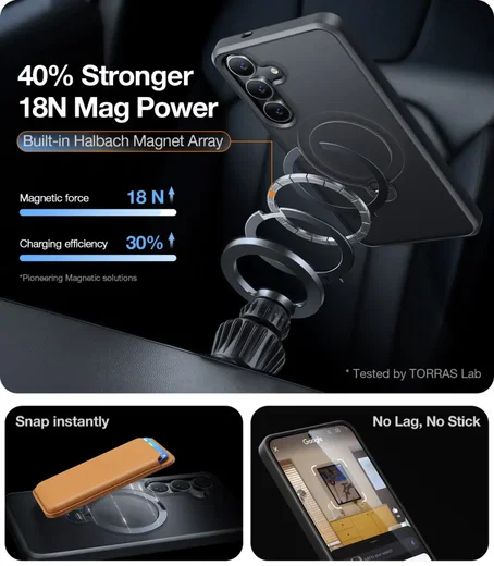 TORRAS Ostand Spin Magnetic Samsung Galaxy S25 Hoesje 360° Stand Zwart afbeelding 6