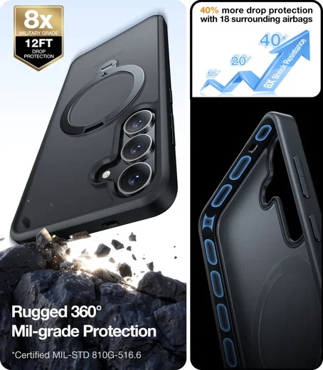 TORRAS Ostand Spin Magnetic Samsung Galaxy S25 Hoesje 360° Stand Zwart afbeelding 7