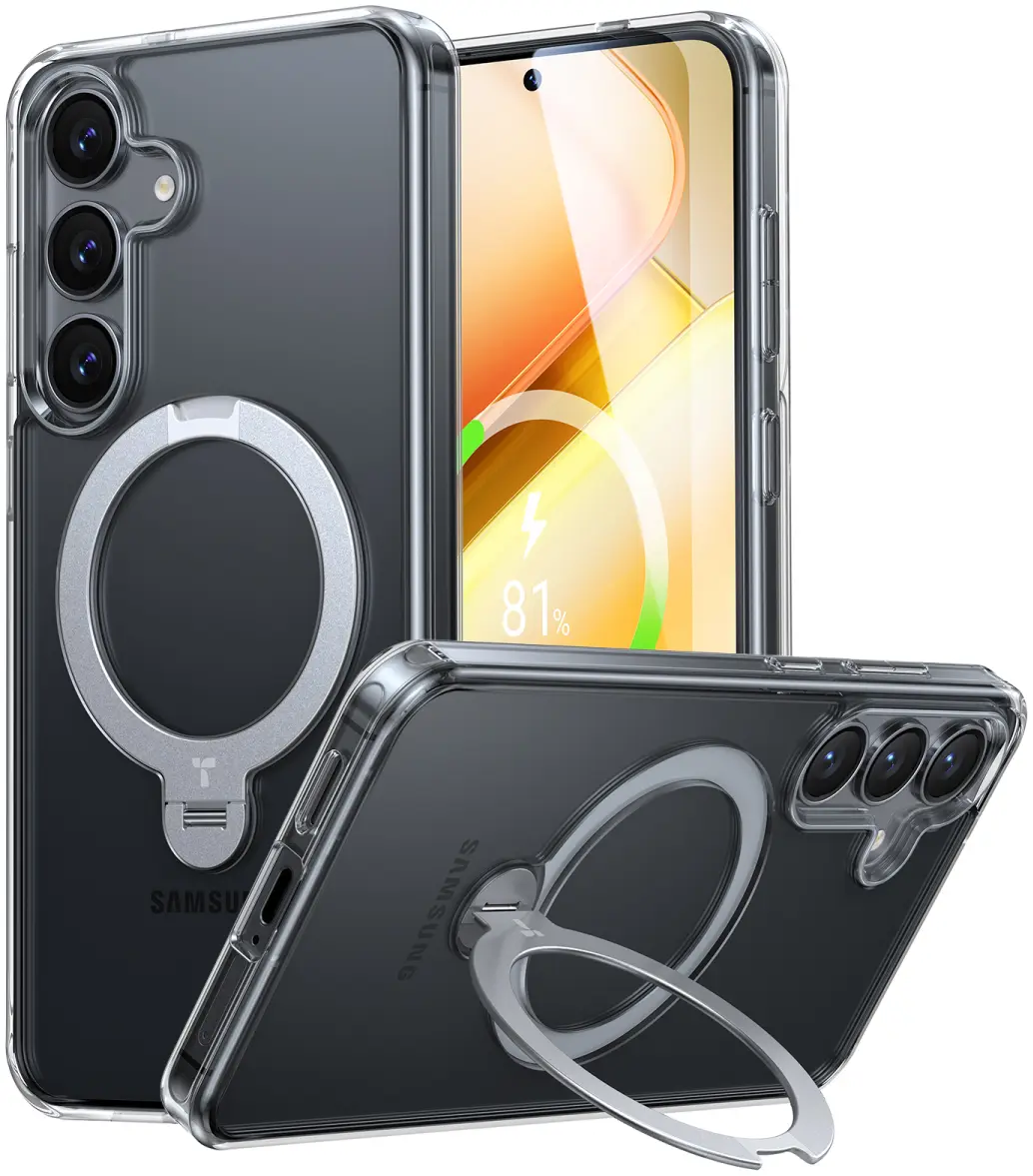 TORRAS Ostand Spin Magnetic Samsung Galaxy S25 Hoesje 360° Stand Transparant afbeelding 1