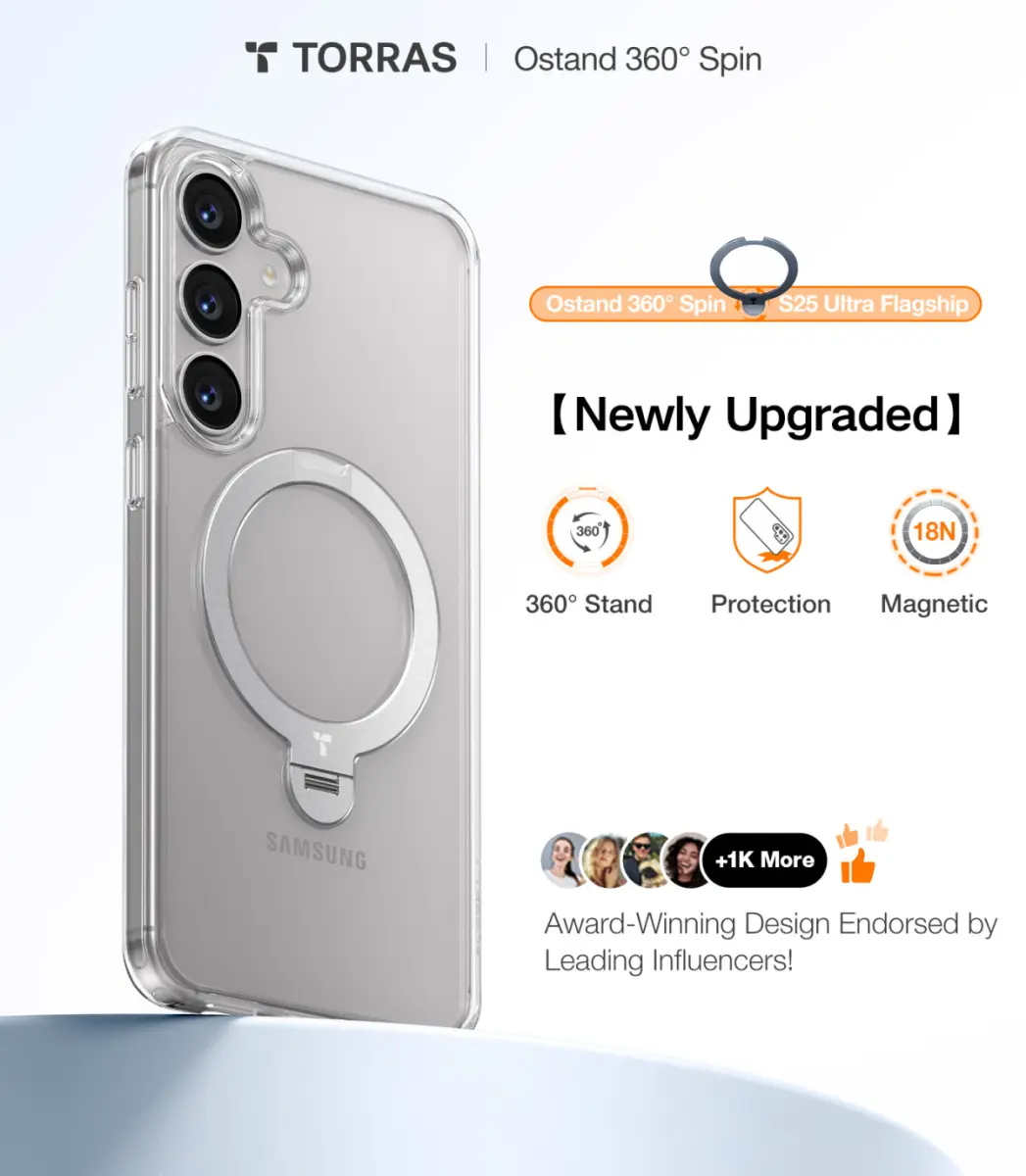 TORRAS Ostand Spin Magnetic Samsung Galaxy S25 Hoesje 360° Stand Transparant afbeelding 8