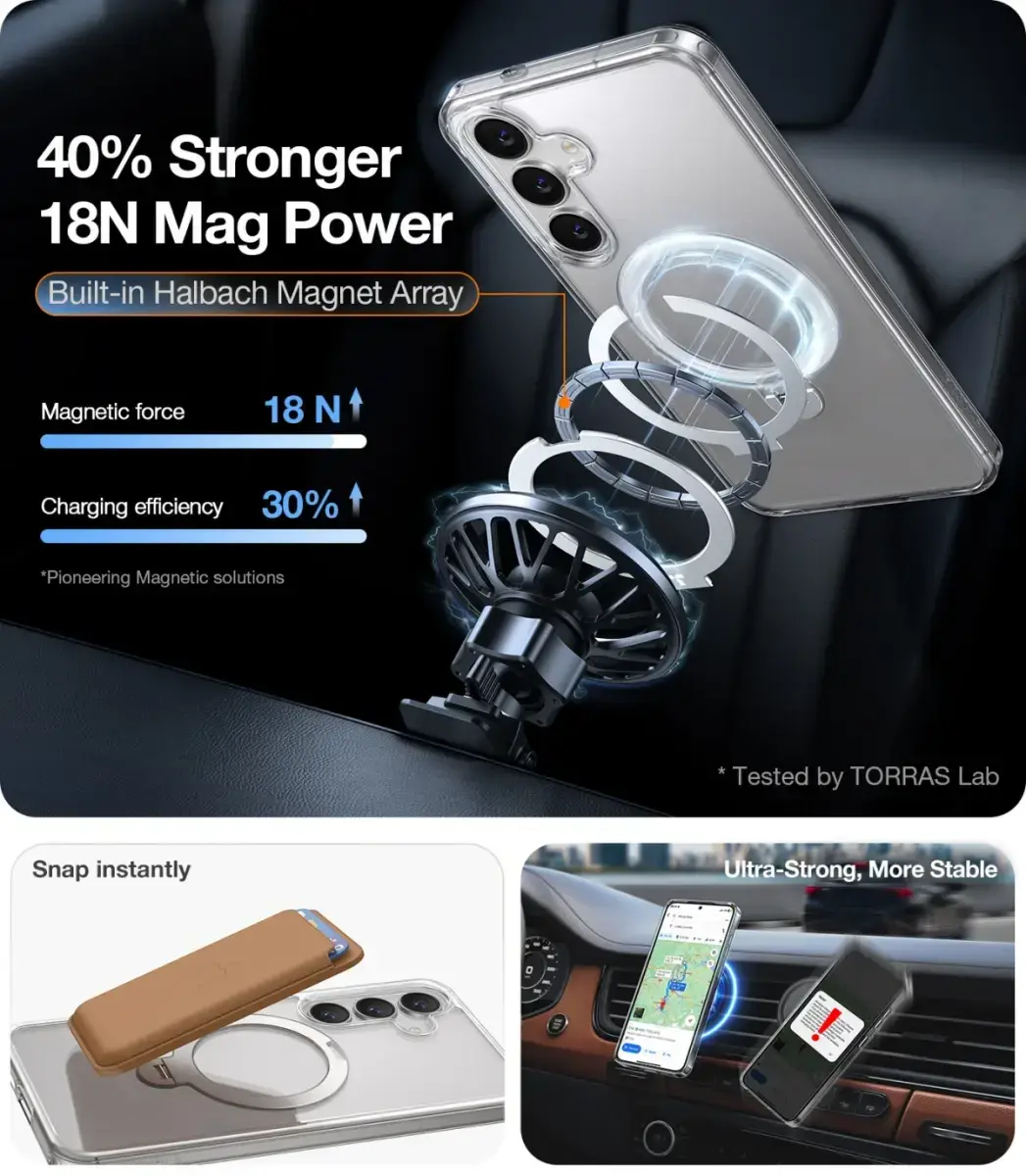 TORRAS Ostand Spin Magnetic Samsung Galaxy S25 Plus Hoesje 360° Stand Clear afbeelding 3