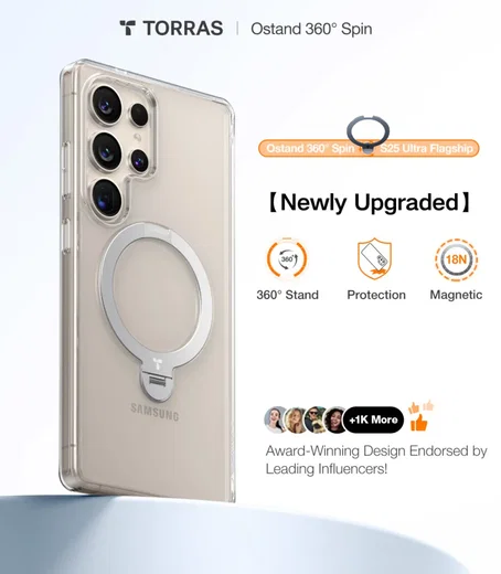 TORRAS Ostand Spin Magnetic Samsung Galaxy S25 Ultra Hoesje 360° Stand Clear afbeelding 12