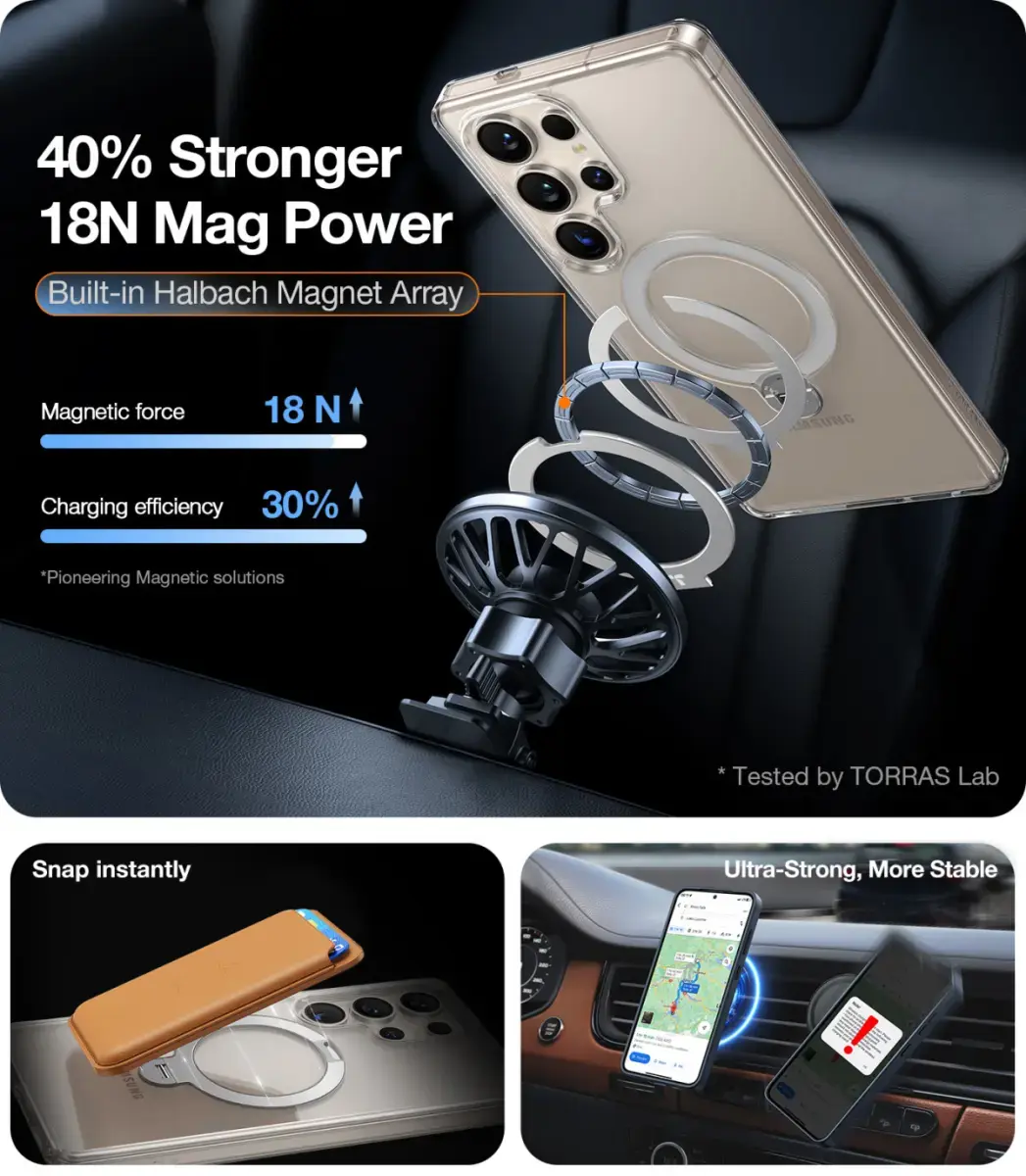 TORRAS Ostand Spin Magnetic Samsung Galaxy S25 Ultra Hoesje 360° Stand Clear afbeelding 4