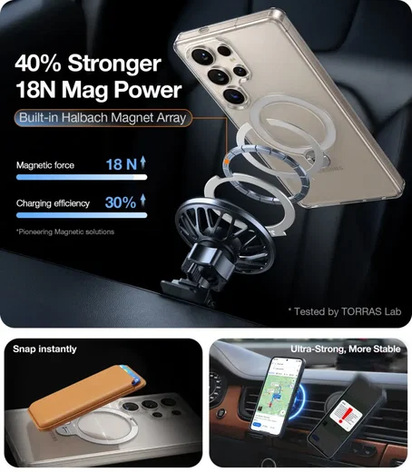 TORRAS Ostand Spin Magnetic Samsung Galaxy S25 Ultra Hoesje 360° Stand Clear afbeelding 4