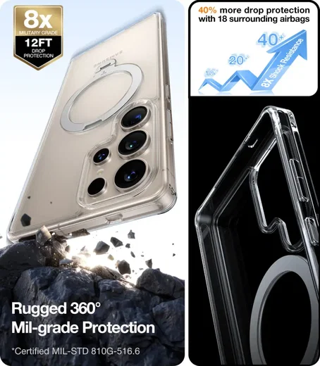 TORRAS Ostand Spin Magnetic Samsung Galaxy S25 Ultra Hoesje 360° Stand Clear afbeelding 7