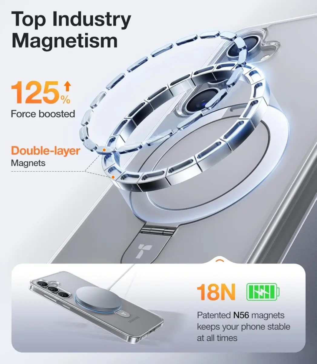 TORRAS Ostand Pro Magnetic Samsung Galaxy S25 Plus Hoesje 360° Stand Transparant afbeelding 4