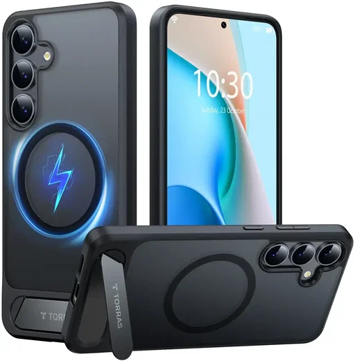 TORRAS Pstand Spin Magnetic Samsung Galaxy S25 Plus Hoesje 360° Kickstand Zwart afbeelding 1