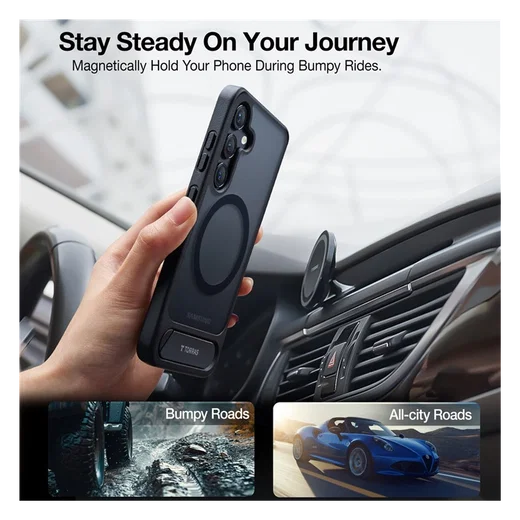 TORRAS Pstand Spin Magnetic Samsung Galaxy S25 Plus Hoesje 360° Kickstand Zwart afbeelding 9