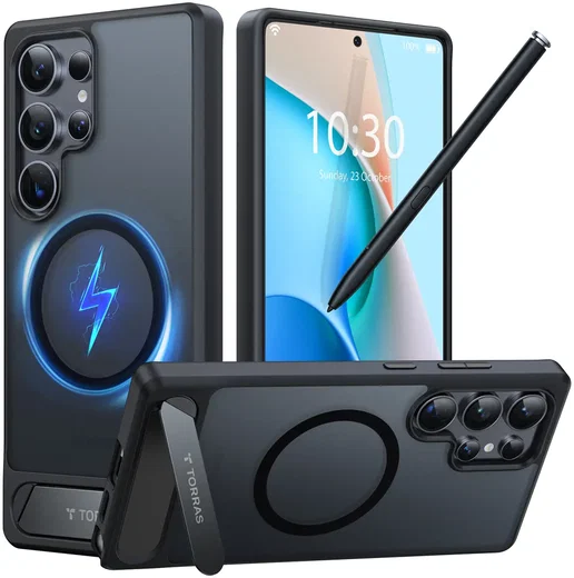 TORRAS Pstand Spin Magnetic Samsung Galaxy S25 Ultra Hoesje 360° Kickstand Zwart afbeelding 1