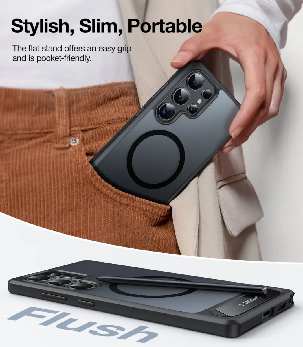 TORRAS Pstand Spin Magnetic Samsung Galaxy S25 Ultra Hoesje 360° Kickstand Zwart afbeelding 5