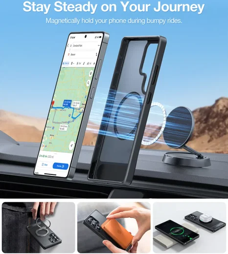 TORRAS Pstand Spin Magnetic Samsung Galaxy S25 Ultra Hoesje 360° Kickstand Zwart afbeelding 7