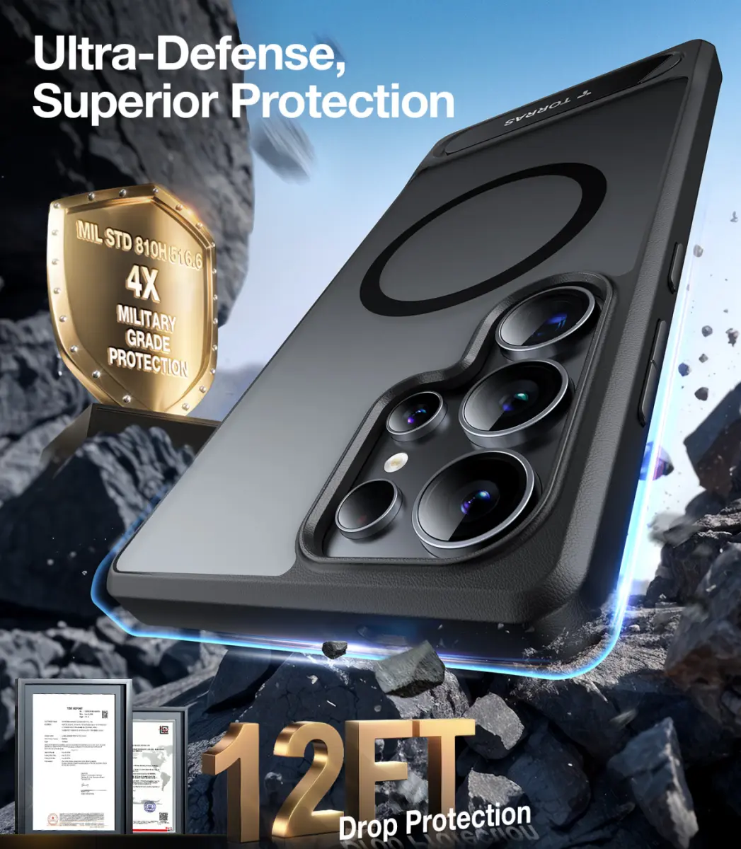 TORRAS Pstand Spin Magnetic Samsung Galaxy S25 Ultra Hoesje 360° Kickstand Zwart afbeelding 8