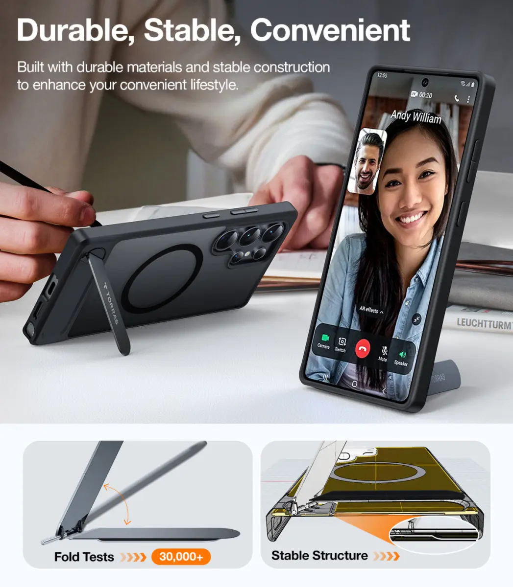 TORRAS Pstand Spin Magnetic Samsung Galaxy S25 Ultra Hoesje 360° Kickstand Zwart afbeelding 9