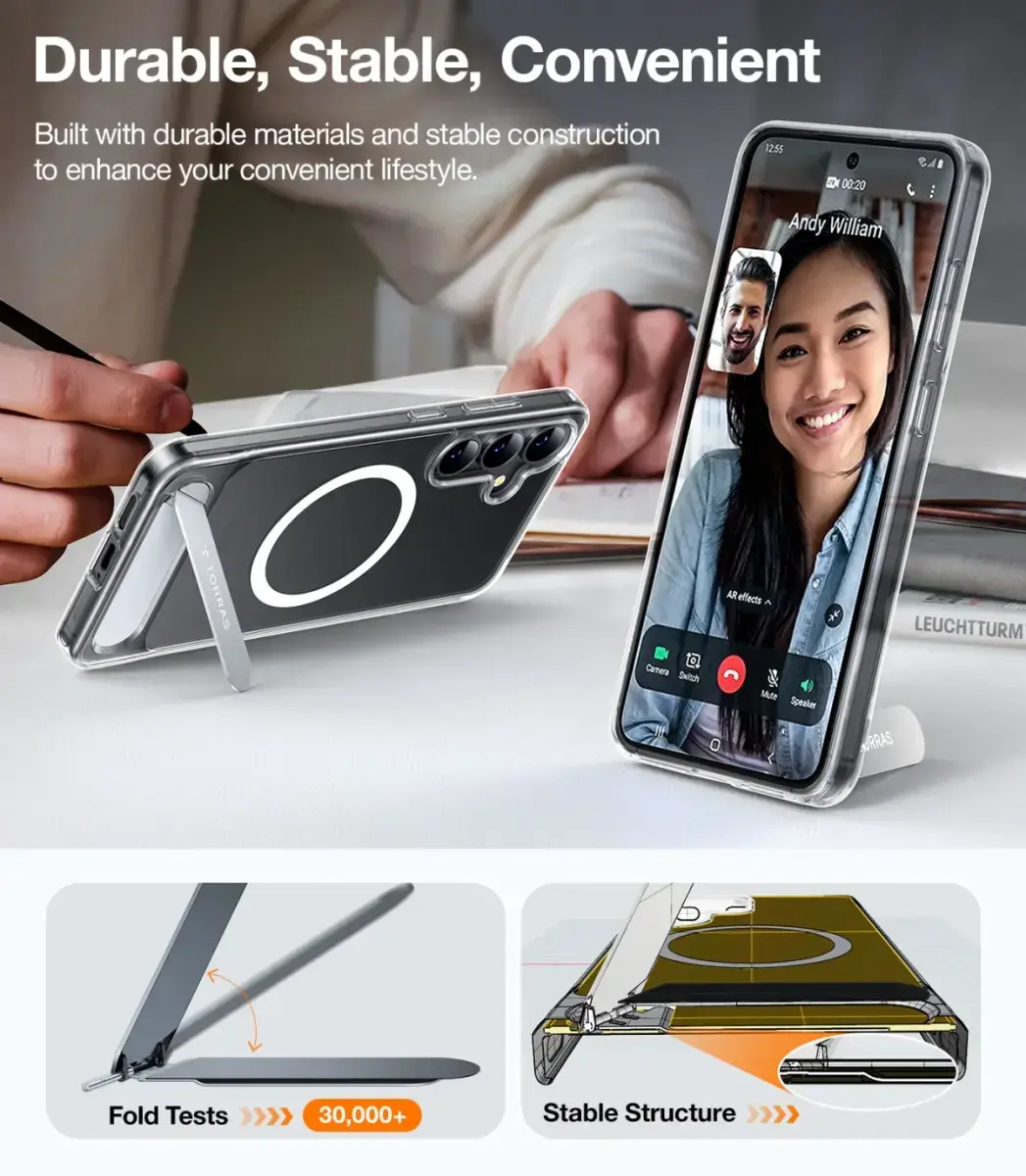 TORRAS Pstand Spin Magnetic Samsung Galaxy S25 Plus Hoesje 360° Kickstand Clear afbeelding 3