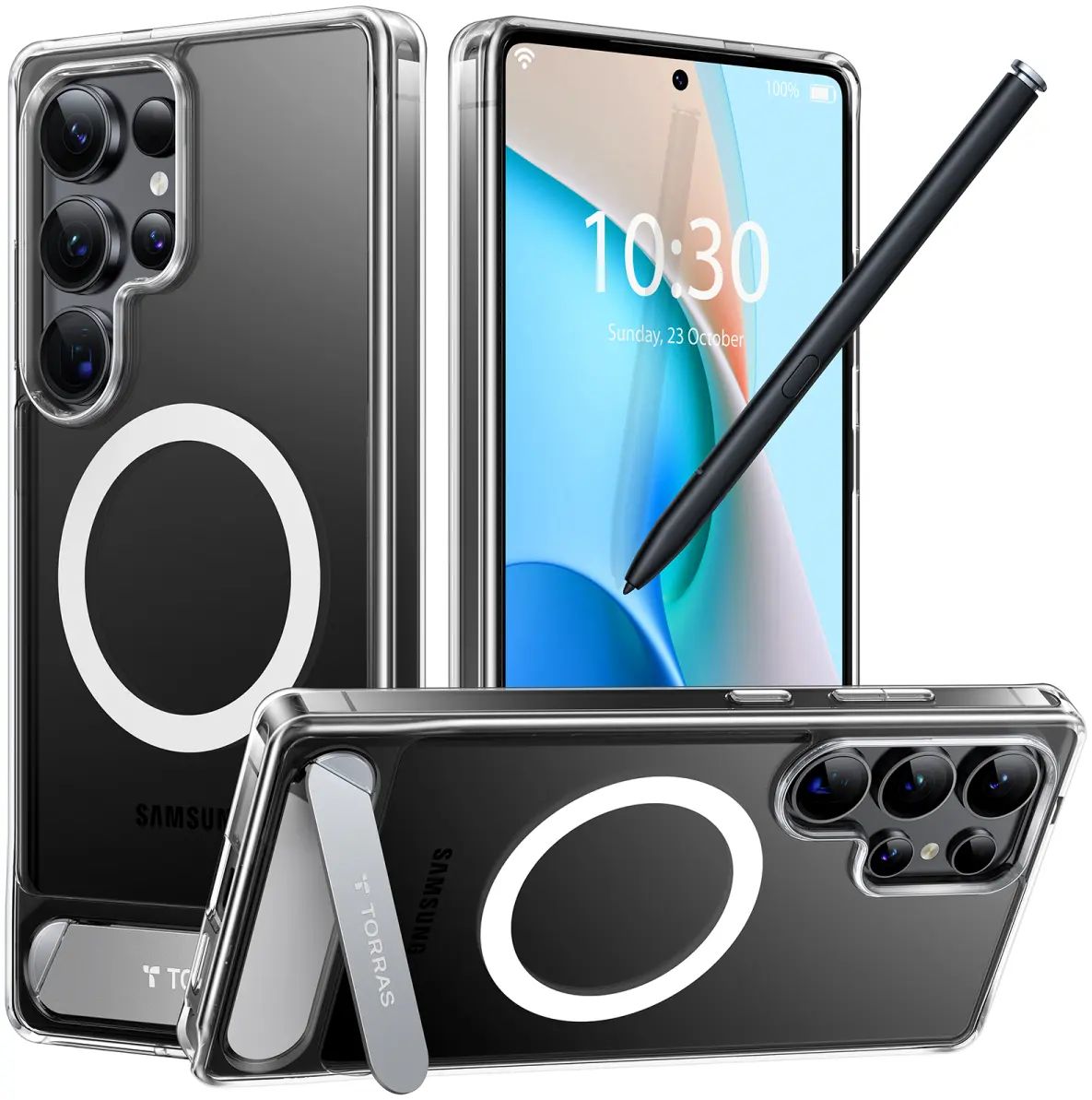 TORRAS Pstand Spin Magnetic Samsung Galaxy S25 Ultra Hoesje 360° Kickstand Clear afbeelding 1