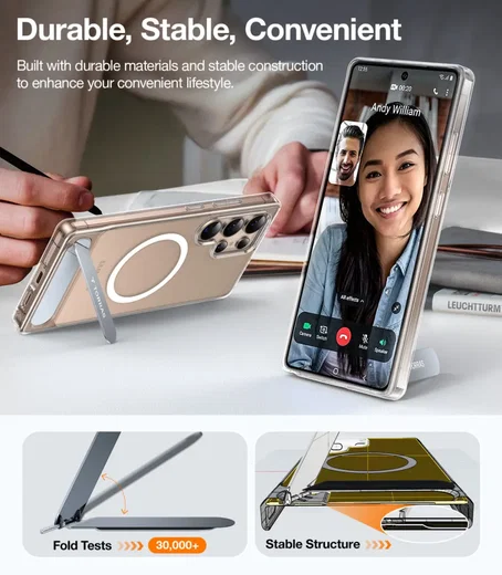 TORRAS Pstand Spin Magnetic Samsung Galaxy S25 Ultra Hoesje 360° Kickstand Clear afbeelding 4