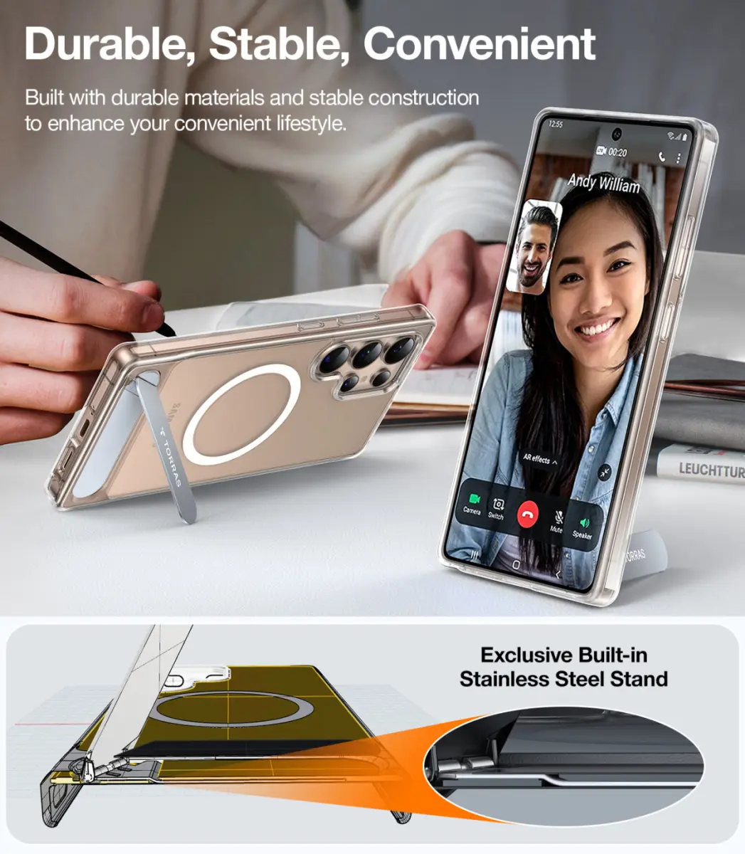 TORRAS Pstand Spin Magnetic Samsung Galaxy S25 Ultra Hoesje 360° Kickstand Clear afbeelding 5