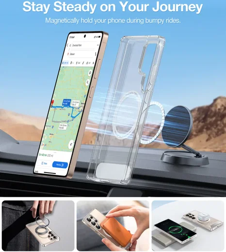 TORRAS Pstand Spin Magnetic Samsung Galaxy S25 Ultra Hoesje 360° Kickstand Clear afbeelding 8