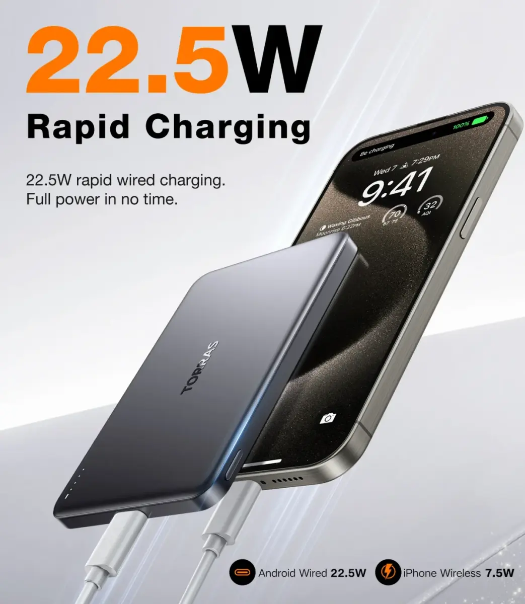 Torras MiniMag 10.000 mAh MagSafe Powerbank Reisformaat Donkergrijs afbeelding 5