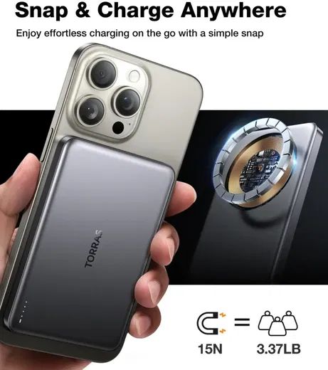 Torras MiniMag 10.000 mAh MagSafe Powerbank Reisformaat Donkergrijs afbeelding 6