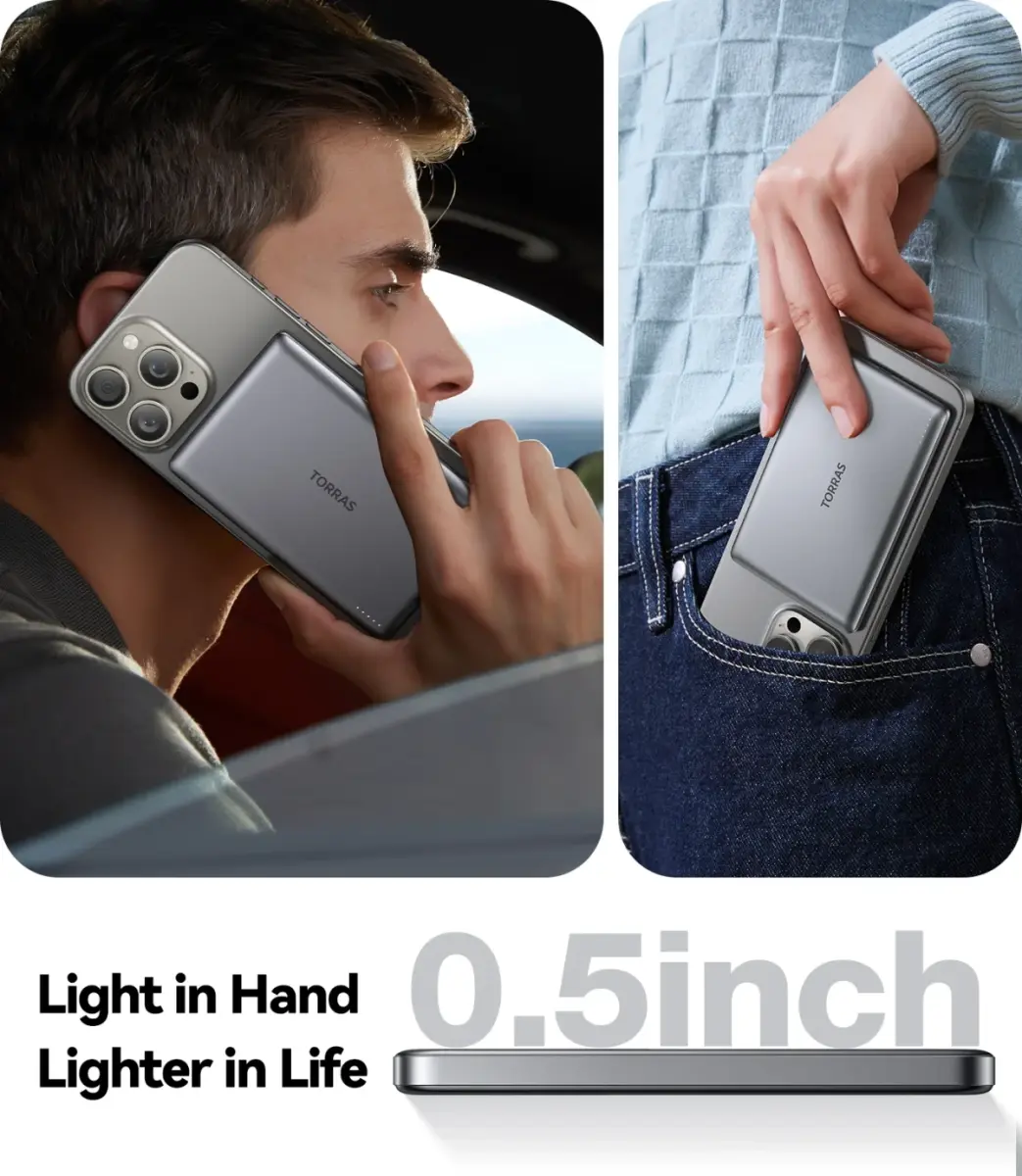 Torras MiniMag 10.000 mAh MagSafe Powerbank Reisformaat Donkergrijs afbeelding 9