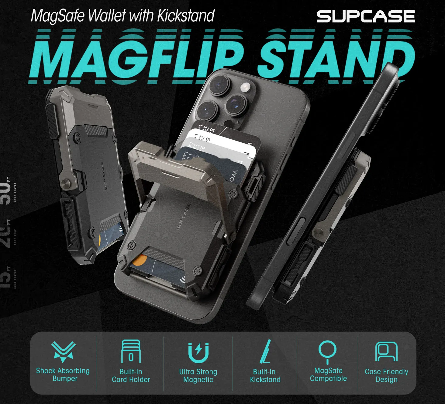 SUPCASE MagFlip MagSafe Pasjeshouder / Kaarthouder en Standaard Zwart afbeelding 4