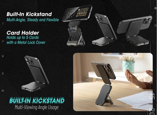 SUPCASE MagFlip MagSafe Pasjeshouder / Kaarthouder en Standaard Zwart afbeelding 5