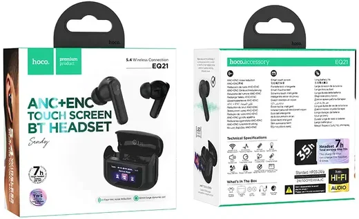 Hoco EQ21 ANC Noise Cancelling Draadloze Oordopjes Met Touchscreen Zwart afbeelding 5