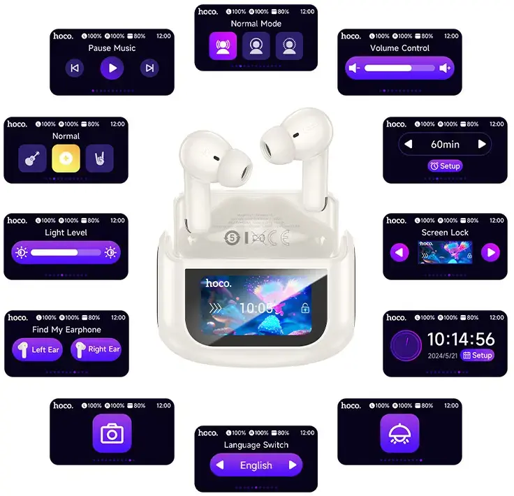 Hoco EQ21 ANC Noise Cancelling Draadloze Oordopjes Met Touchscreen Zwart afbeelding 2