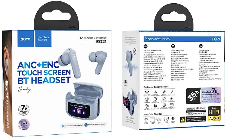 Hoco EQ21 ANC Noise Cancelling Draadloze Oordopjes Met Touchscreen Blauw afbeelding 6