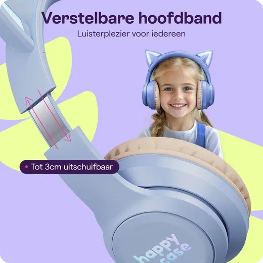 HappyCase Popz Draadloze Kinderkoptelefoon Met Kattenoortjes Paars afbeelding 5