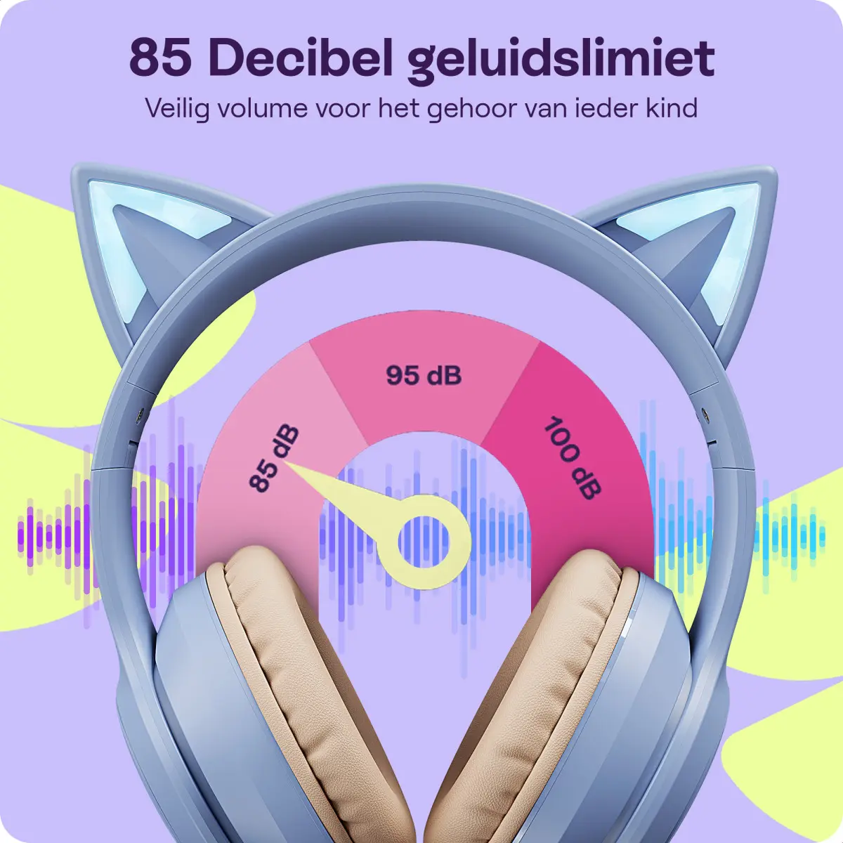 HappyCase Popz Draadloze Kinderkoptelefoon Met Kattenoortjes Paars afbeelding 2