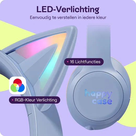 HappyCase Popz Draadloze Kinderkoptelefoon Met Kattenoortjes Paars afbeelding 3