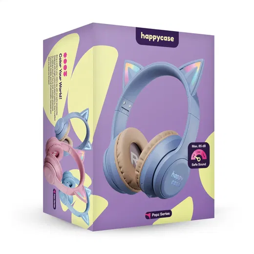 HappyCase Popz Draadloze Kinderkoptelefoon Met Kattenoortjes Paars afbeelding 13