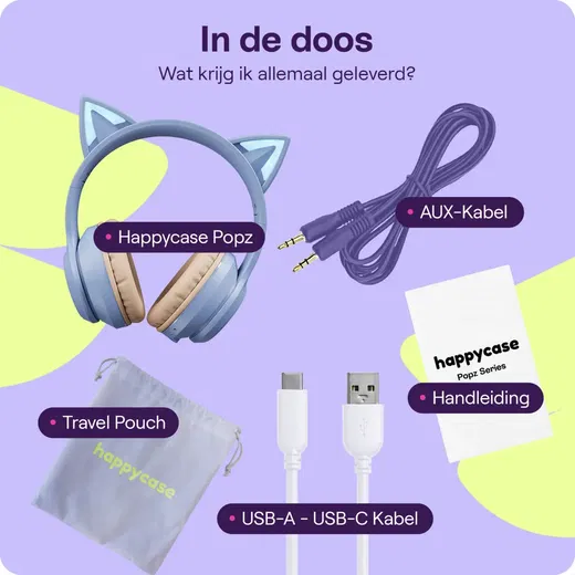 HappyCase Popz Draadloze Kinderkoptelefoon Met Kattenoortjes Paars afbeelding 9