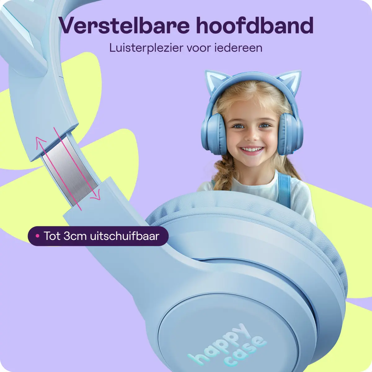 HappyCase Popz Draadloze Kinderkoptelefoon Met Kattenoortjes Blauw afbeelding 5
