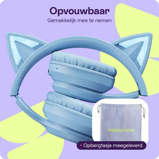 HappyCase Popz Draadloze Kinderkoptelefoon Met Kattenoortjes Blauw afbeelding 4