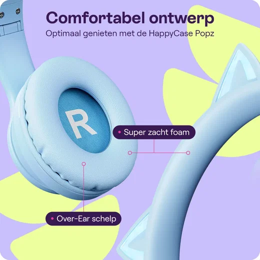 HappyCase Popz Draadloze Kinderkoptelefoon Met Kattenoortjes Blauw afbeelding 8