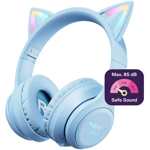 HappyCase Popz Draadloze Kinderkoptelefoon Met Kattenoortjes Blauw afbeelding 1