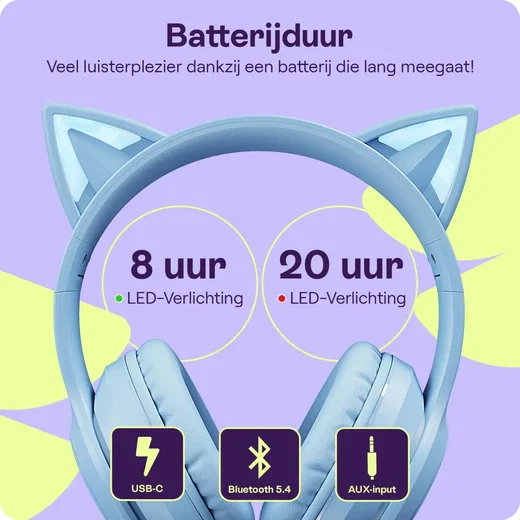 HappyCase Popz Draadloze Kinderkoptelefoon Met Kattenoortjes Blauw afbeelding 6